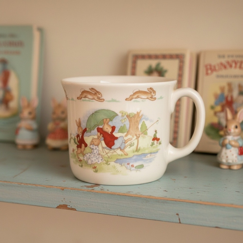 Royal Doulton Bunnykins Fishing Scene Nursery Cup,‎ Vintage Fine Bone China